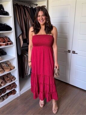 Bloomchic Classic Plain Shirred Bodice Tiered Maxi Dress